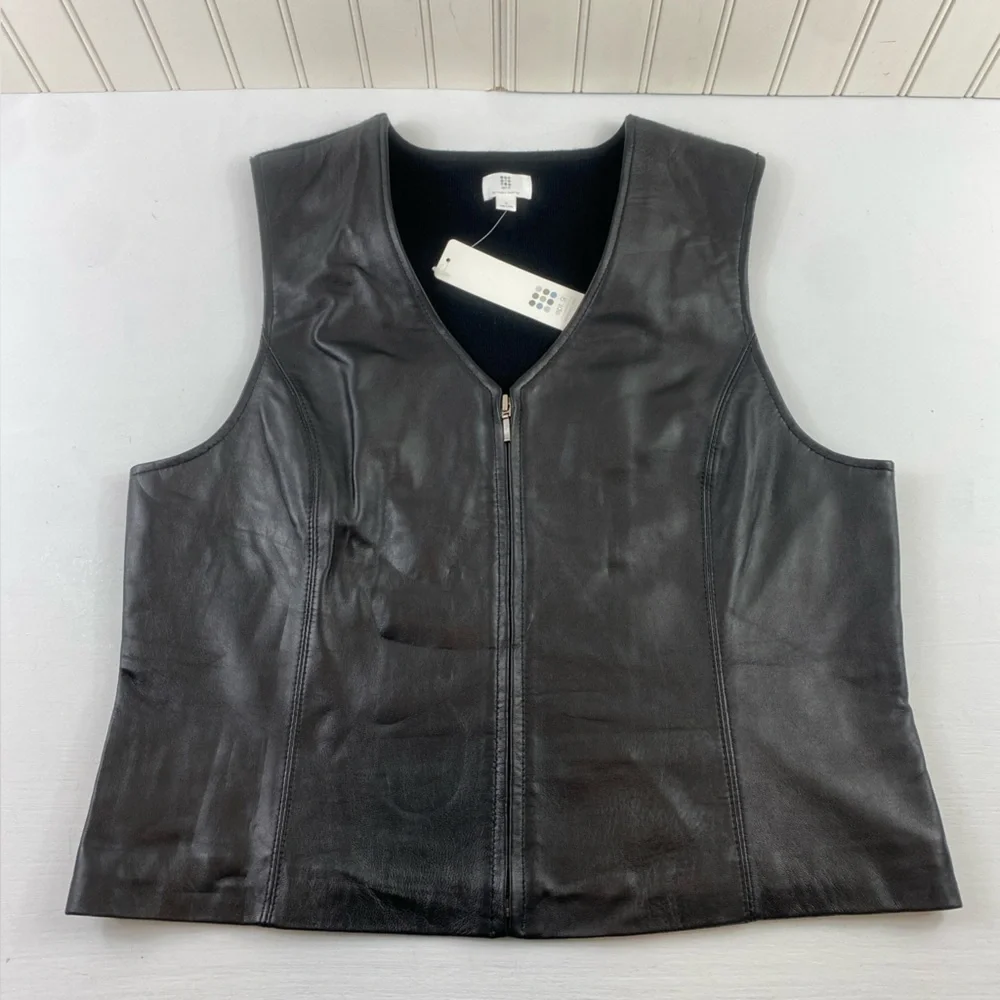 Apt. 9 Women’s Black Lambskin Leather Full‎ Zip Vest Sz XL